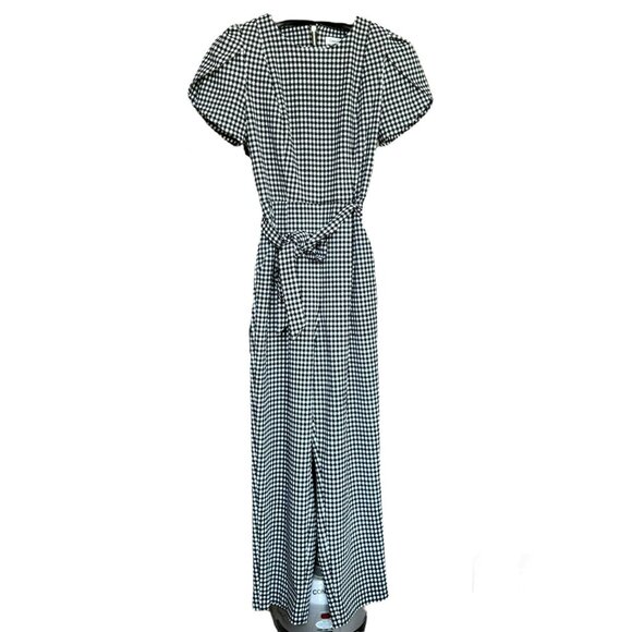 Calvin Klein Pants - CALVIN KLEIN houndstooth black and white print jumpsuit size 8 WITH POCKETS